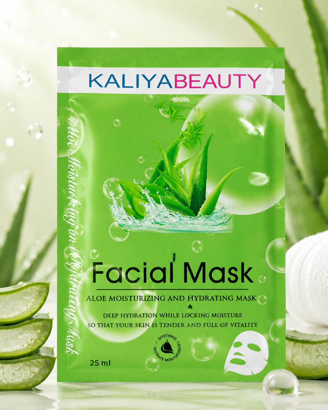 KALIYA BEAUTY drėkinamoji veido kaukė su alaviju – gaivai, švelniai ir komfortiškai odai. 🌿💧