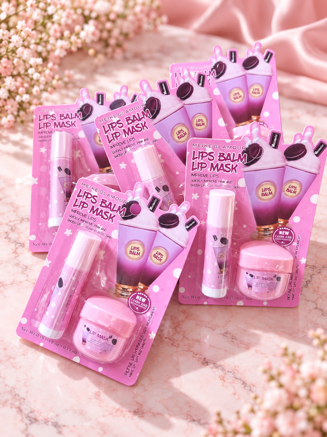 🎀 Meike Glamour lūpų priežiūros rinkinys – balzamas ir kaukė  Palepink lūpas