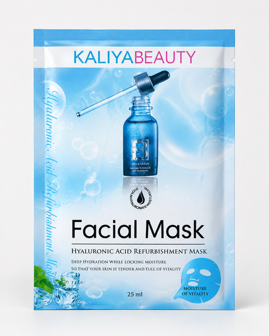 KALIYA BEAUTY hialurono rūgšties veido kaukė – intensyviam odos drėkinimui ir gaivumui.